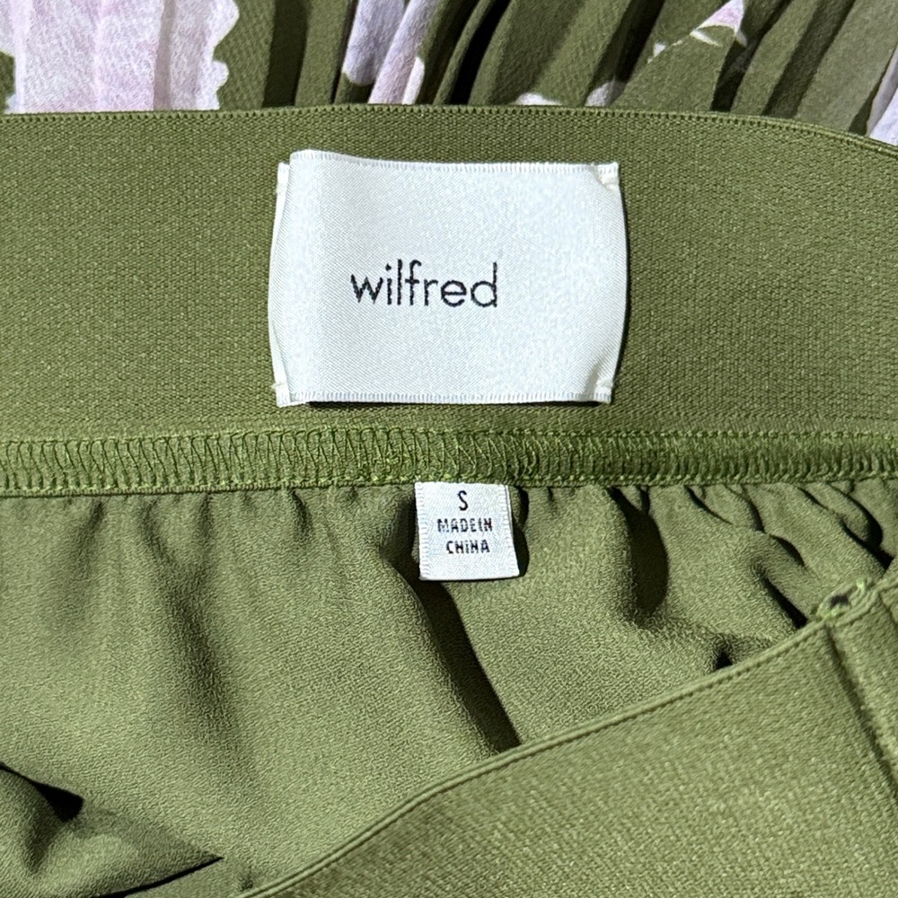 NWOT Wilfred Aritzia Twirl Skirt Olive Green Pink Floral Pleated Midi Skirt - Picture 10 of 10